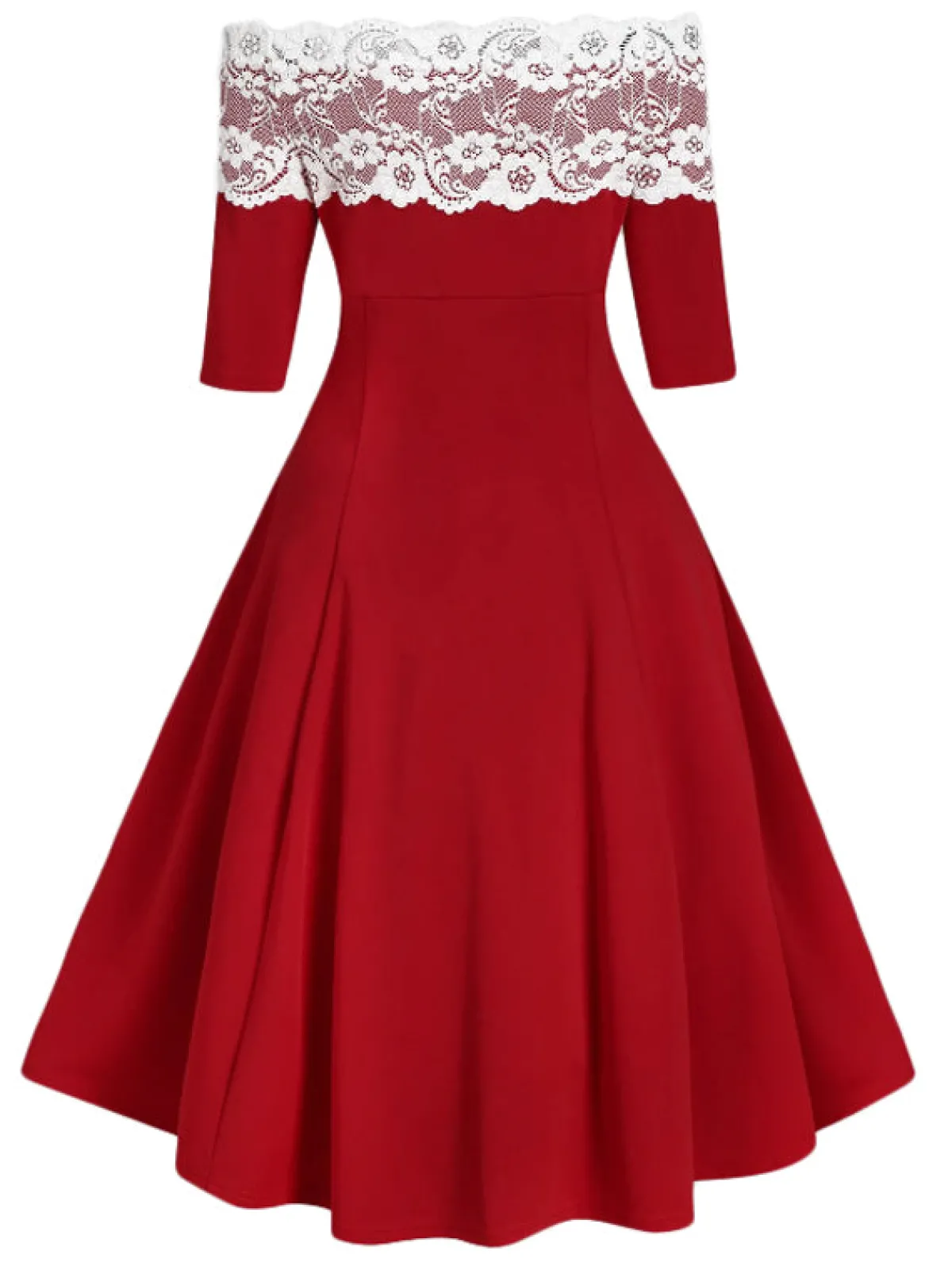Sale Retro Stage 1950s Off Shoulder Button Embellished Dress