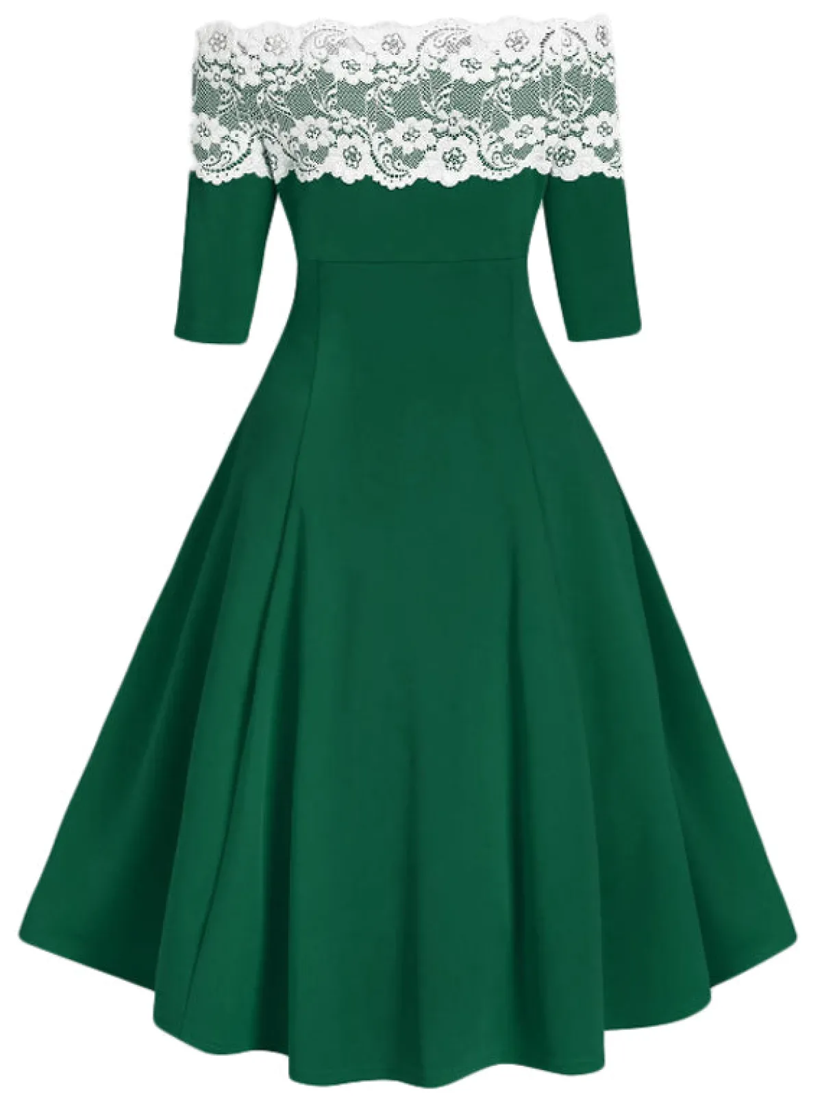 Sale Retro Stage 1950s Off Shoulder Button Embellished Dress