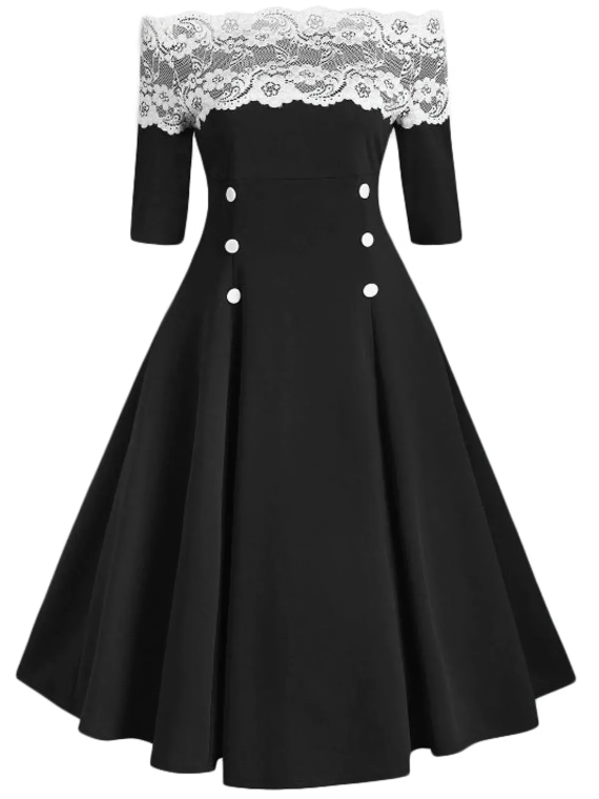 Sale Retro Stage 1950s Off Shoulder Button Embellished Dress