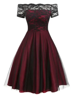 Online Retro Stage 1950s Off Shoulder Lace Swing Dress