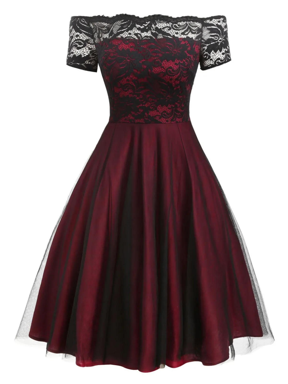 Online Retro Stage 1950s Off Shoulder Lace Swing Dress