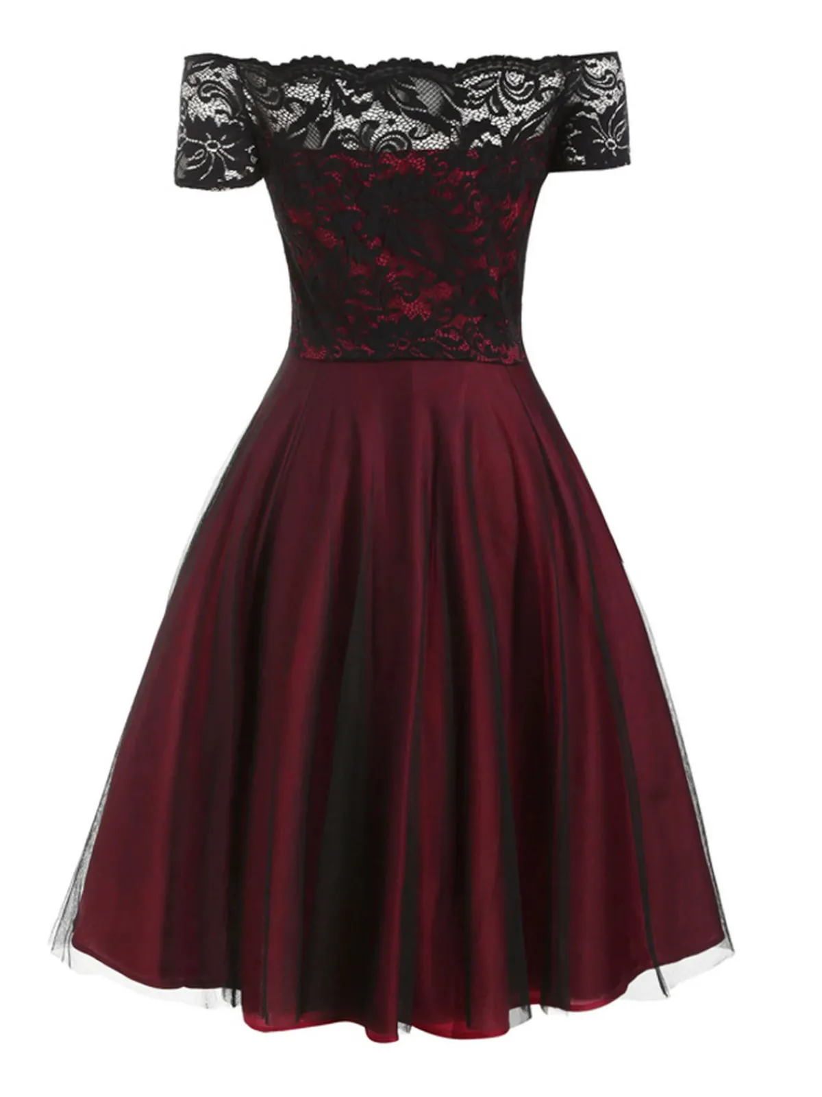 Online Retro Stage 1950s Off Shoulder Lace Swing Dress