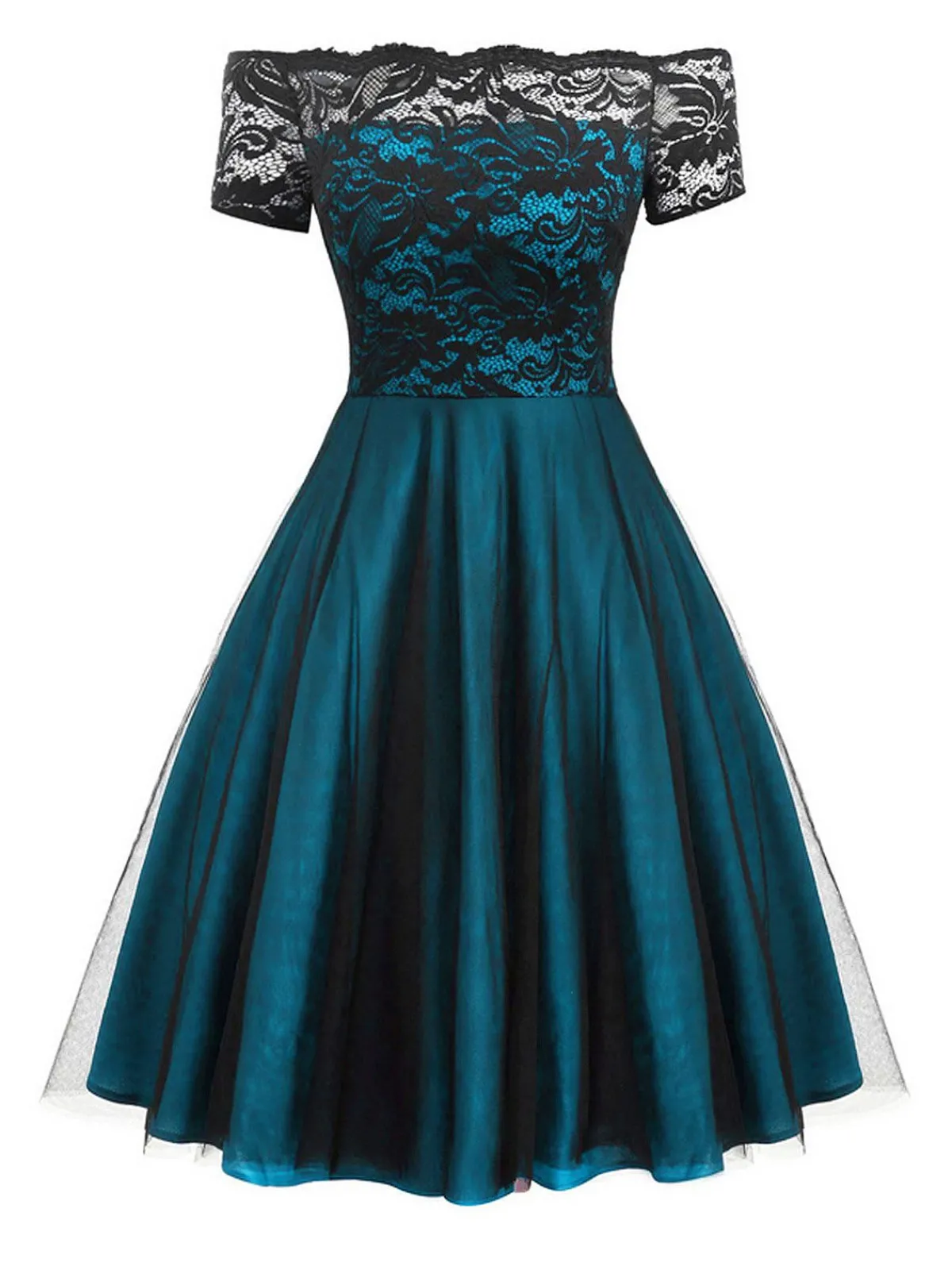 Online Retro Stage 1950s Off Shoulder Lace Swing Dress