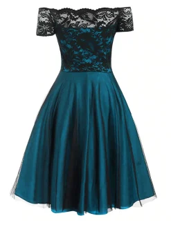 Online Retro Stage 1950s Off Shoulder Lace Swing Dress