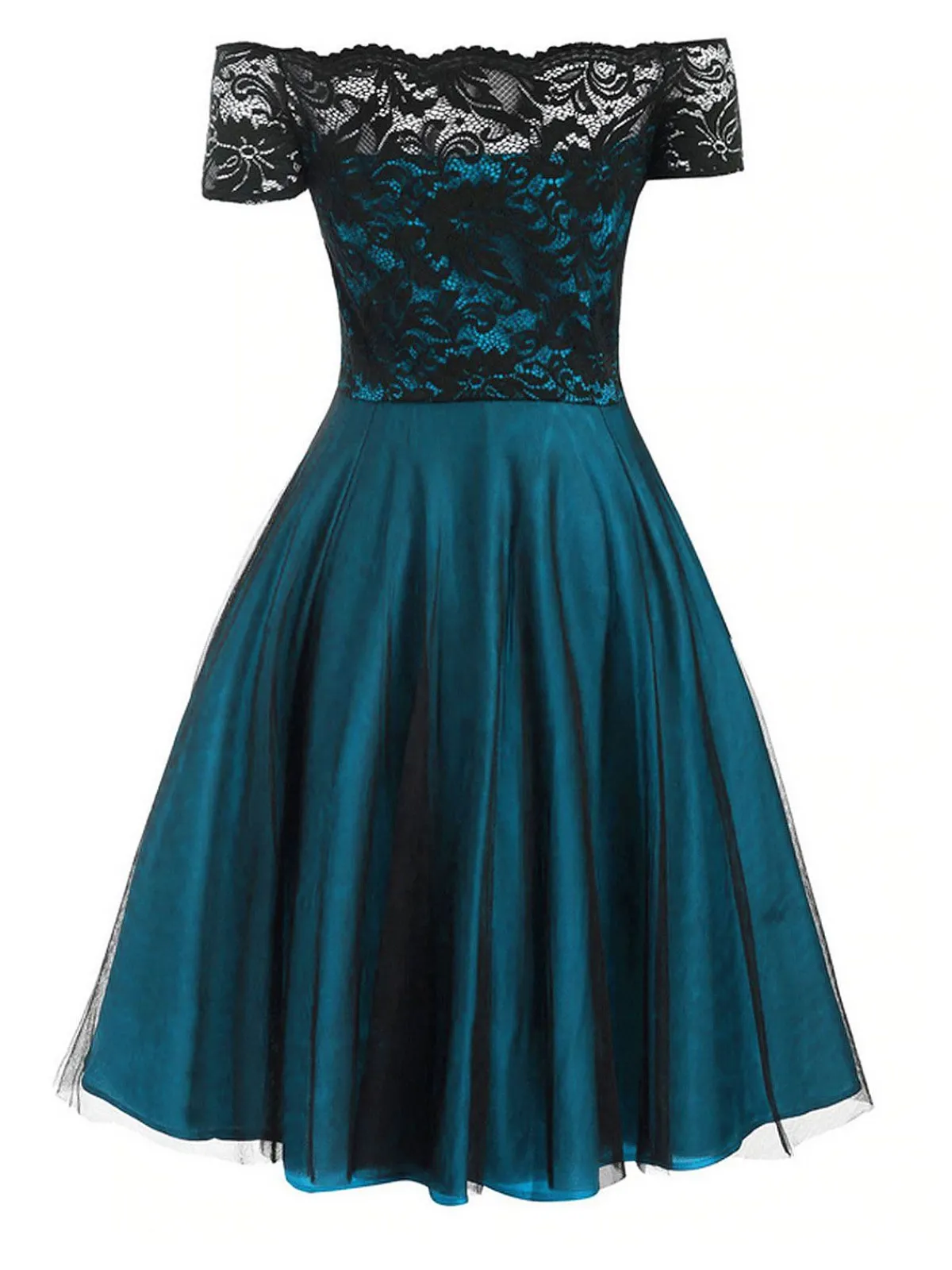 Online Retro Stage 1950s Off Shoulder Lace Swing Dress