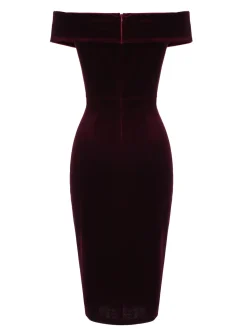 Best Retro Stage 1960s Off Shoulder Velvet Bodycon Dress