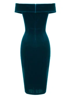 Best Retro Stage 1960s Off Shoulder Velvet Bodycon Dress