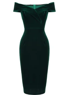Hot Retro Stage 1960s Off Shoulder Velvet Bodycon Vintage Dress