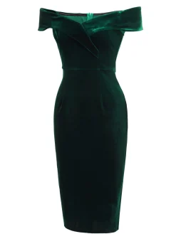 Hot Retro Stage 1960s Off Shoulder Velvet Bodycon Vintage Dress