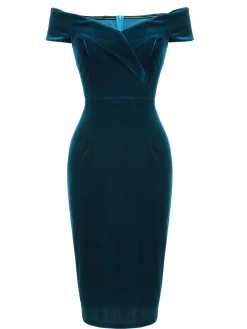 Hot Retro Stage 1960s Off Shoulder Velvet Bodycon Vintage Dress