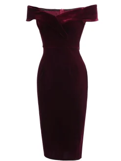 Hot Retro Stage 1960s Off Shoulder Velvet Bodycon Vintage Dress