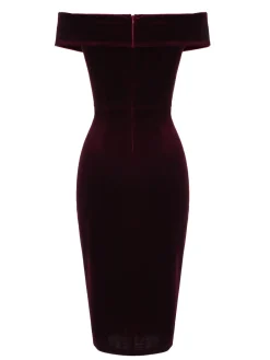 Hot Retro Stage 1960s Off Shoulder Velvet Bodycon Vintage Dress