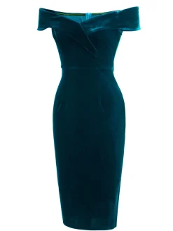 Fashion Retro Stage 1960s Off Shoulder Velvet Bodycon Dress