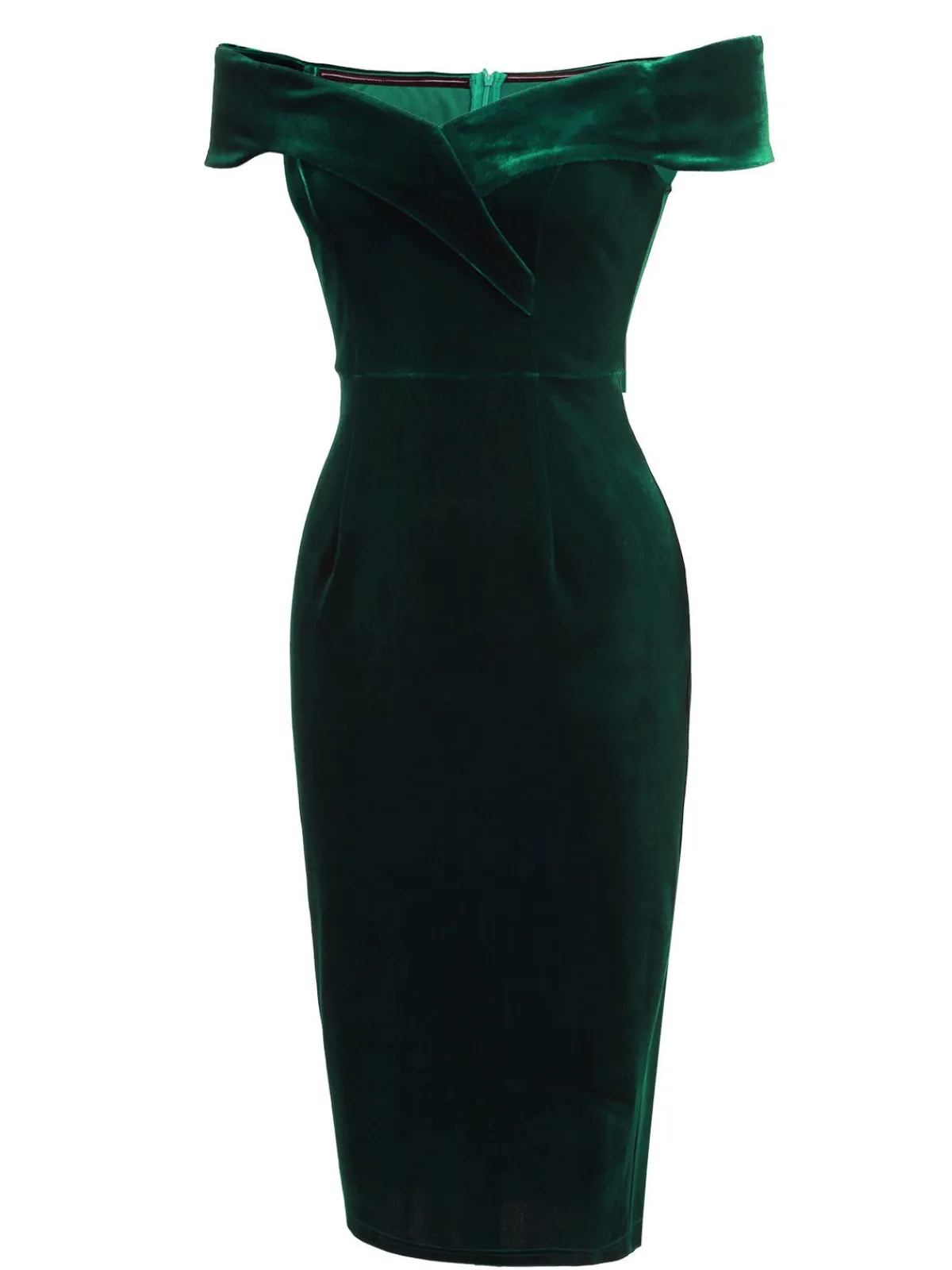 Fashion Retro Stage 1960s Off Shoulder Velvet Bodycon Dress
