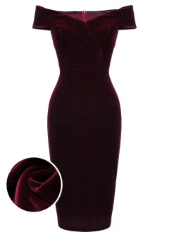 Fashion Retro Stage 1960s Off Shoulder Velvet Bodycon Dress