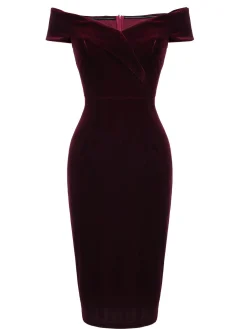 Fashion Retro Stage 1960s Off Shoulder Velvet Bodycon Dress