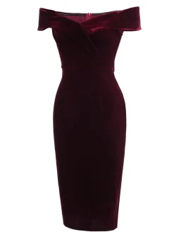 Fashion Retro Stage 1960s Off Shoulder Velvet Bodycon Dress