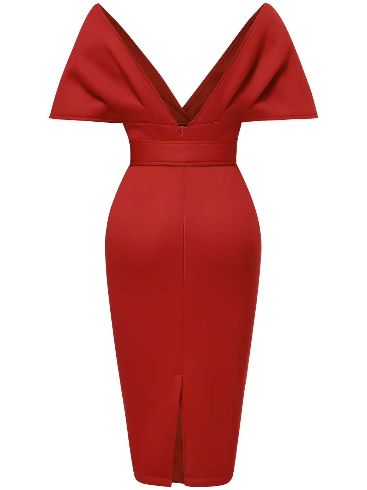 Online Retro Stage 1960s Off-Shoulder Belted Solid Bodycon Dress