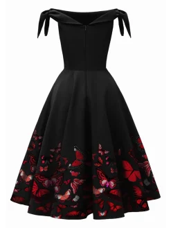Clearance Retro Stage 1950s Off-Shoulder Butterfly Swing Dress