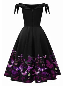 Clearance Retro Stage 1950s Off-Shoulder Butterfly Swing Dress