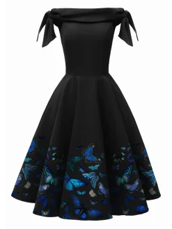 Clearance Retro Stage 1950s Off-Shoulder Butterfly Swing Dress