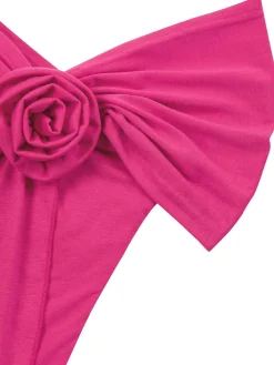 Sale Retro Stage 1960s Off-Shoulder 3D Rose Solid Top