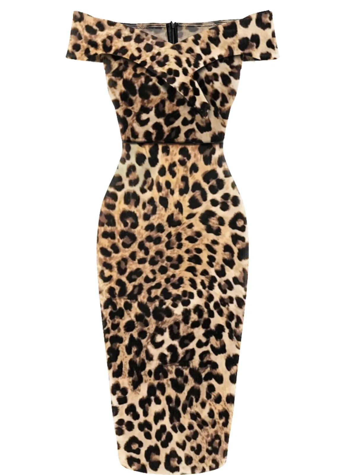 New Retro Stage 1960s Off-shoulder Pencil Dress Leopard