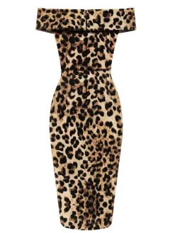 New Retro Stage 1960s Off-shoulder Pencil Dress Leopard