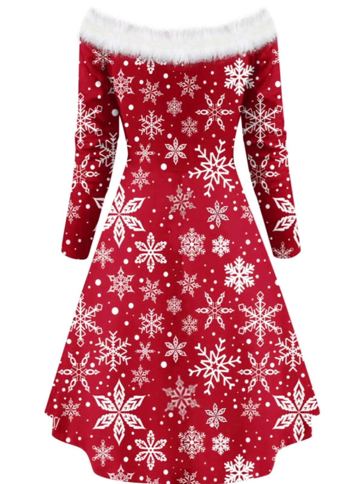 Sale Retro Stage 1950s Off-Shoulder Plush Patchwork Dress Red