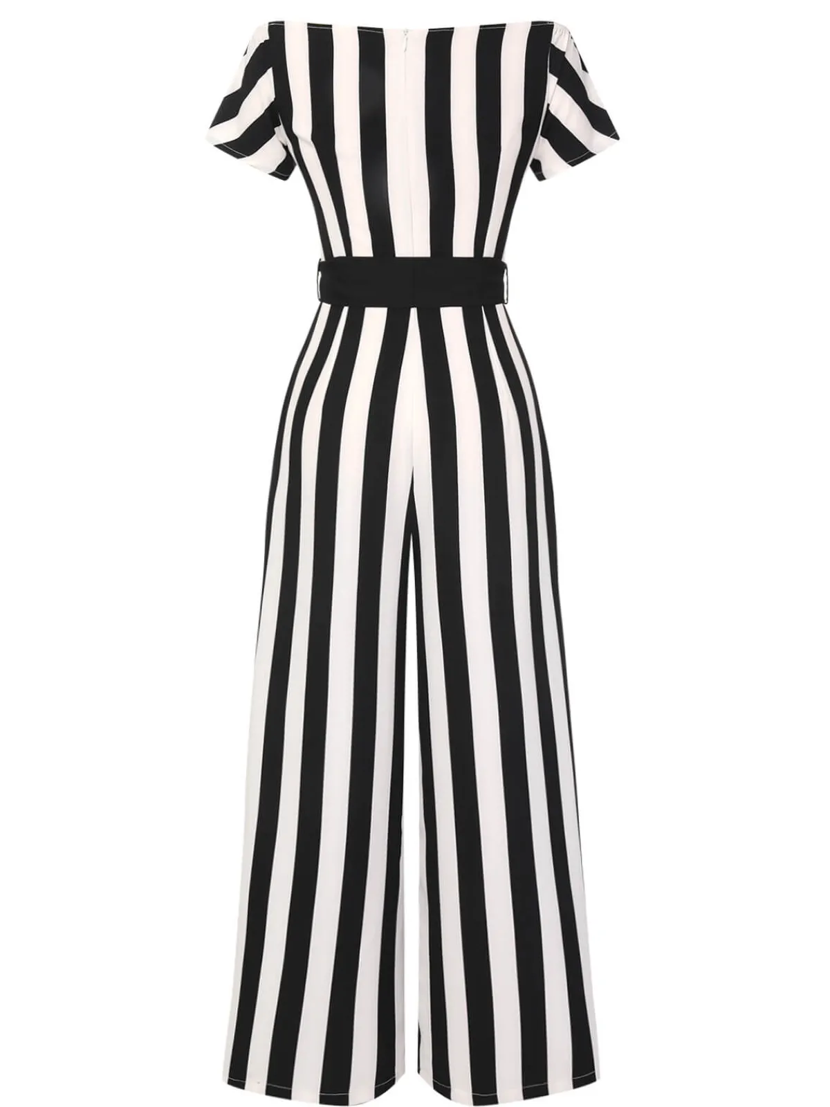 Clearance Retro Stage 1960s Off-Shoulder Wide Stripe Jumpsuit Black