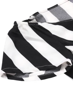 Clearance Retro Stage 1960s Off-Shoulder Wide Stripe Jumpsuit Black