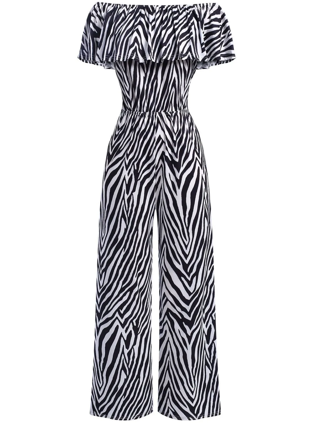 Best Retro Stage 1930s Off-Shoulder Zebra Stripe Jumpsuit Black