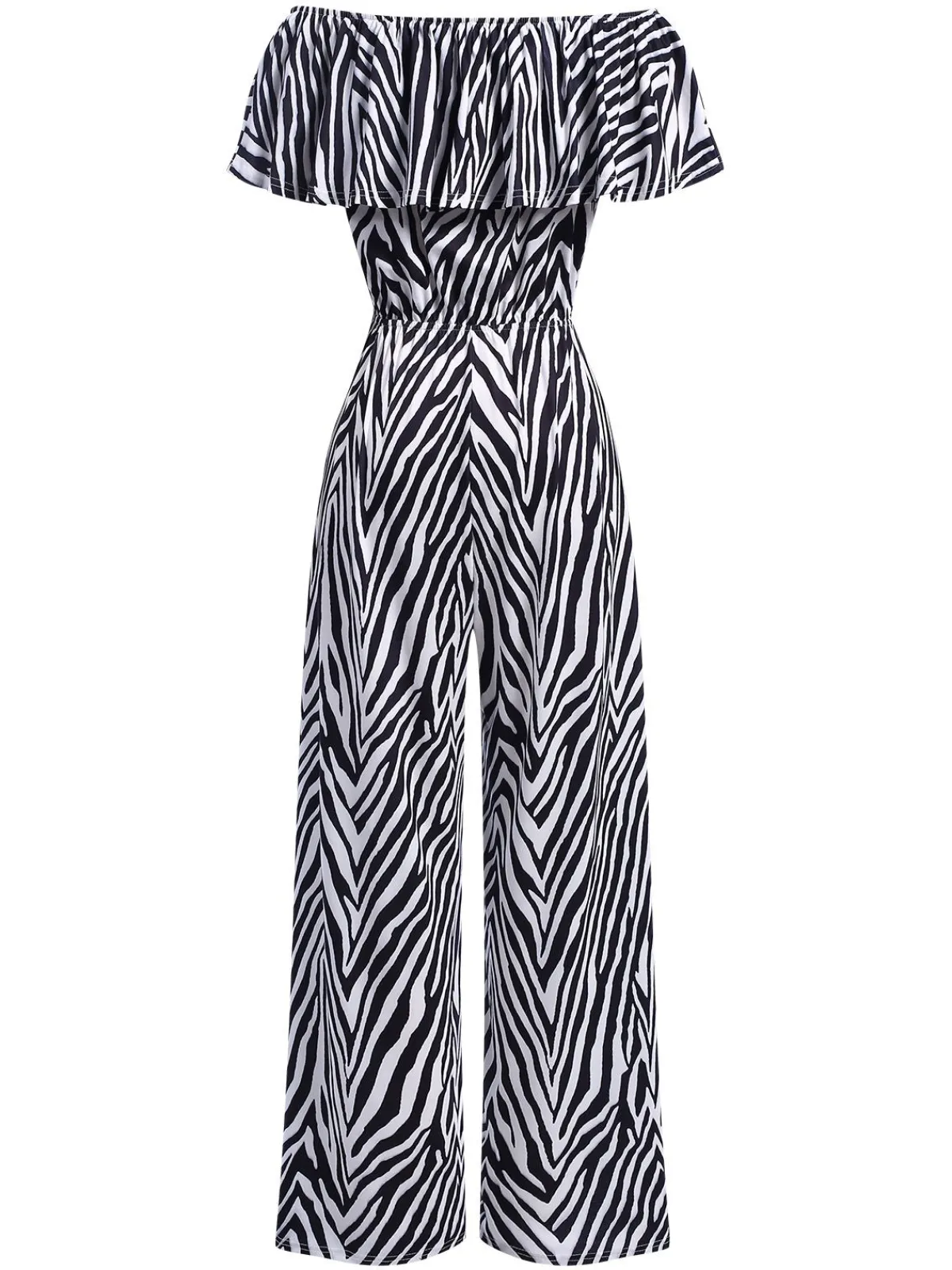 Best Retro Stage 1930s Off-Shoulder Zebra Stripe Jumpsuit Black