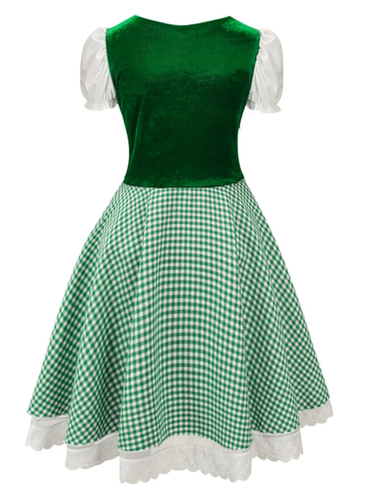 Sale Retro Stage 1950s Oktoberfest Puff Sleeves Gingham Plaid Dress