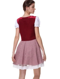Sale Retro Stage 1950s Oktoberfest Puff Sleeves Gingham Plaid Dress