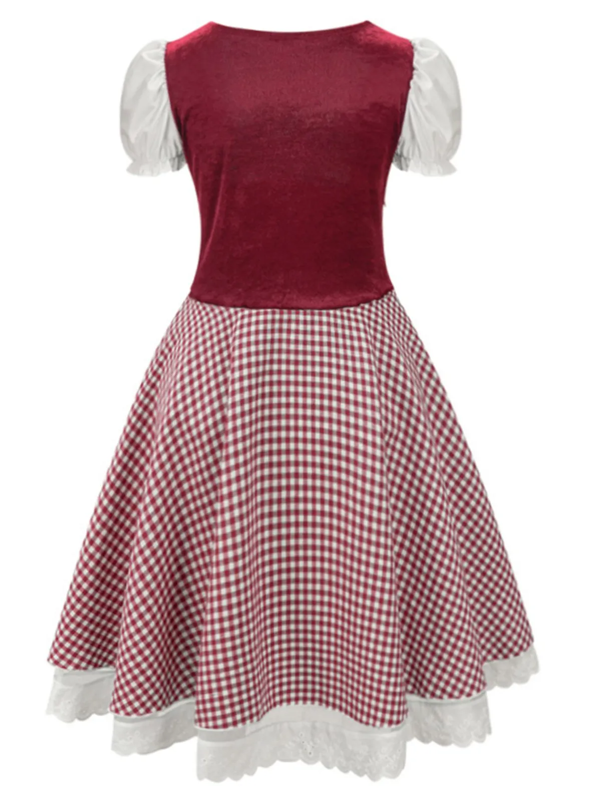Sale Retro Stage 1950s Oktoberfest Puff Sleeves Gingham Plaid Dress