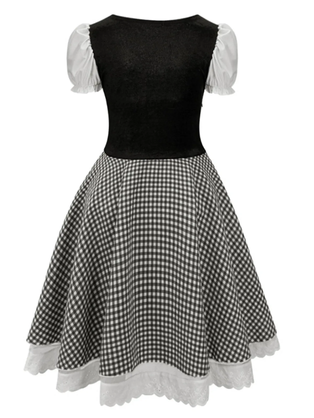 Sale Retro Stage 1950s Oktoberfest Puff Sleeves Gingham Plaid Dress