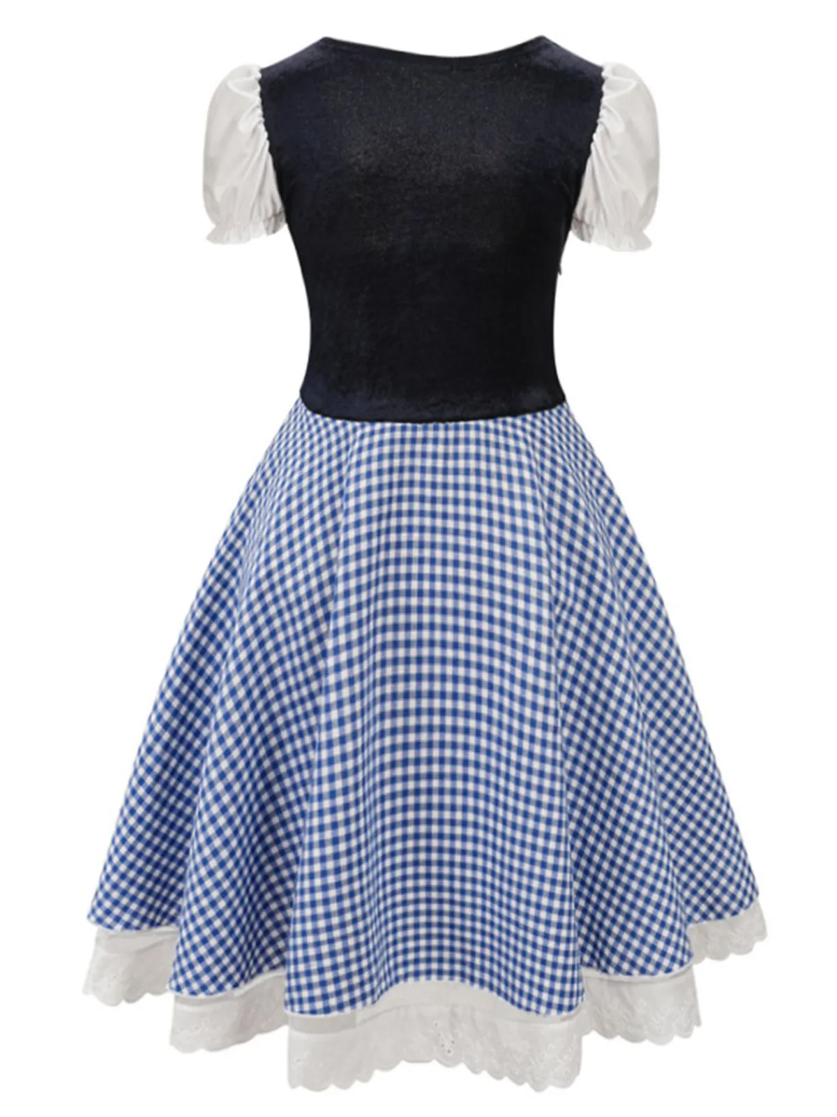 Sale Retro Stage 1950s Oktoberfest Puff Sleeves Gingham Plaid Dress