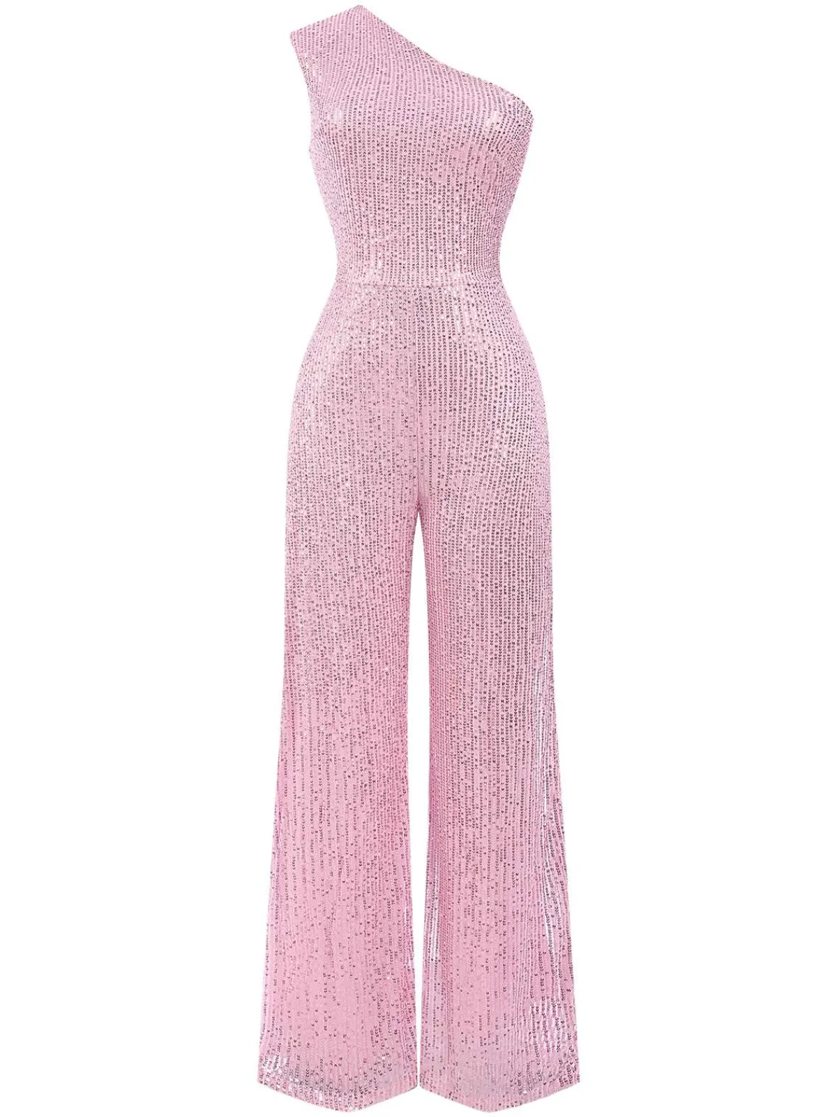 Fashion Retro Stage 1930s One Shoulder Glitter Solid Jumpsuit