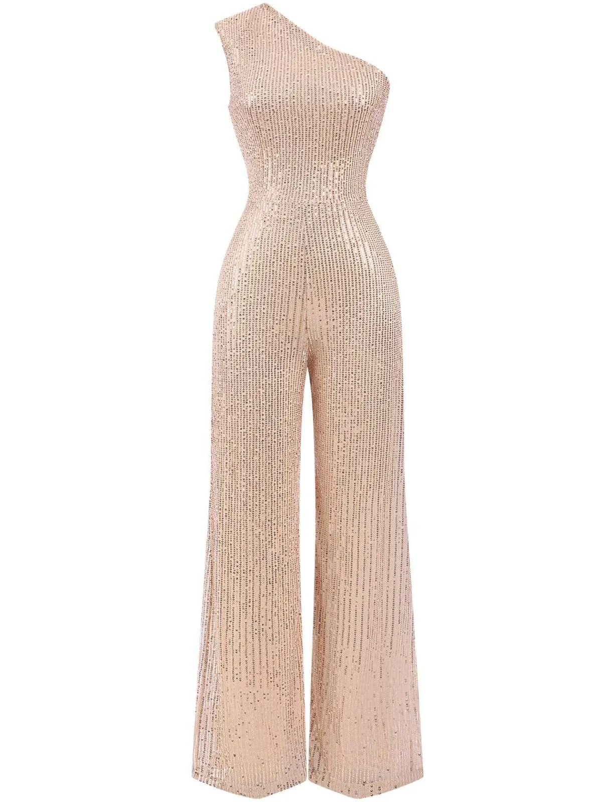 Fashion Retro Stage 1930s One Shoulder Glitter Solid Jumpsuit