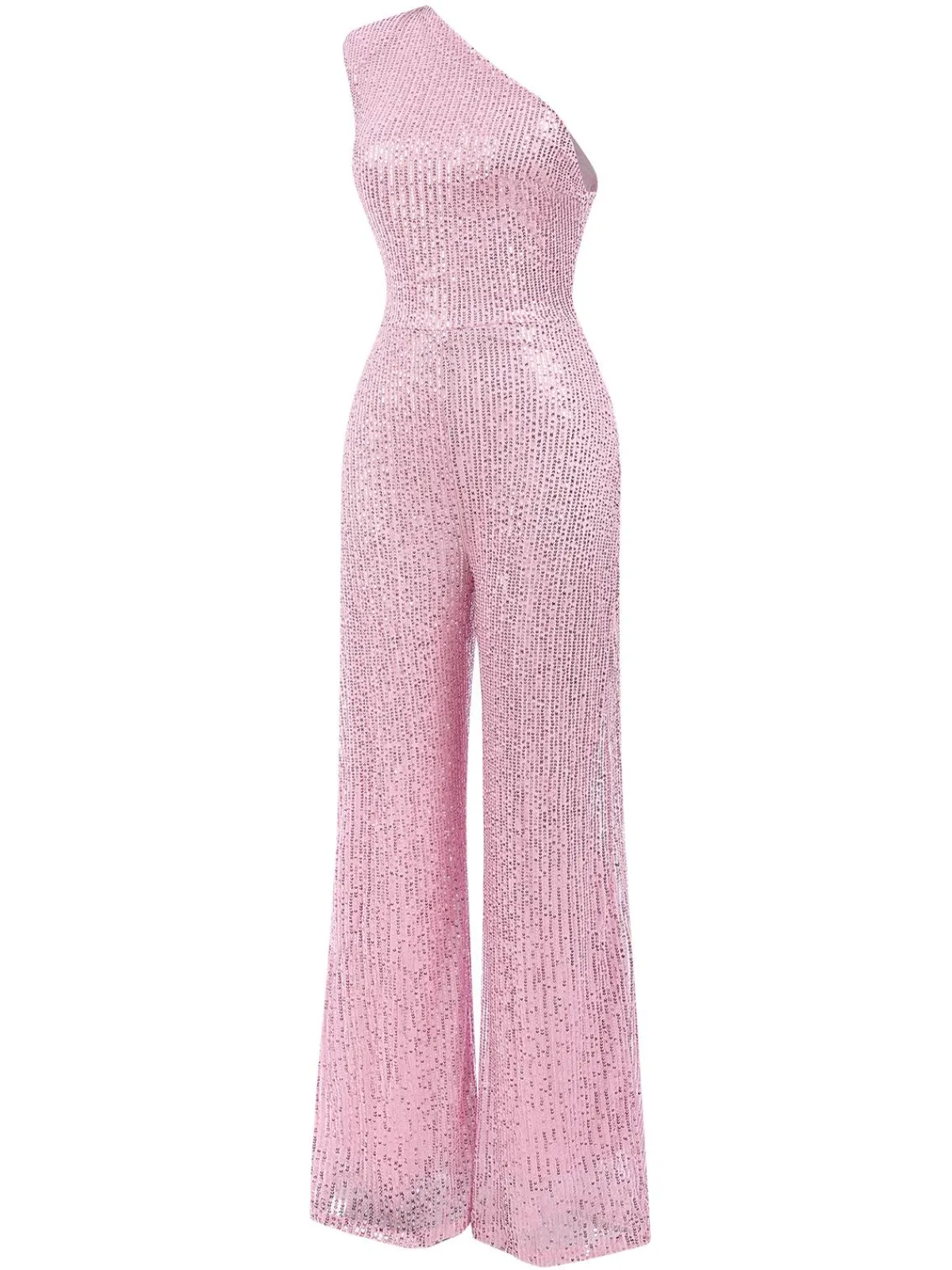 Fashion Retro Stage 1930s One Shoulder Glitter Solid Jumpsuit