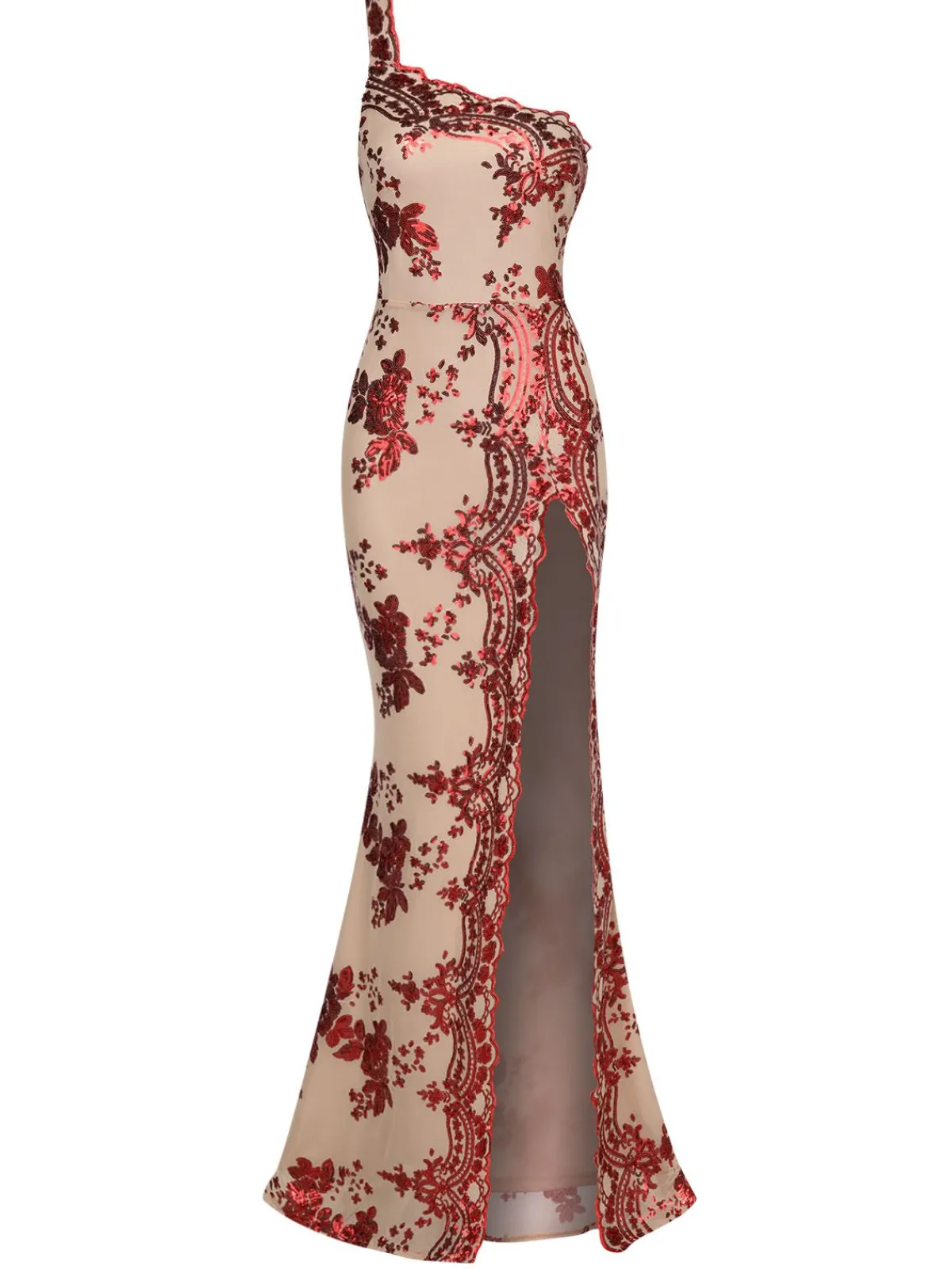 Best Retro Stage 1930s One Shoulder Sequined Floral Slit Dress