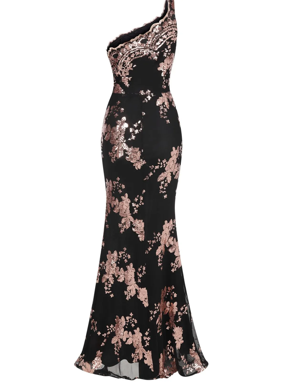 Best Retro Stage 1930s One Shoulder Sequined Floral Slit Dress