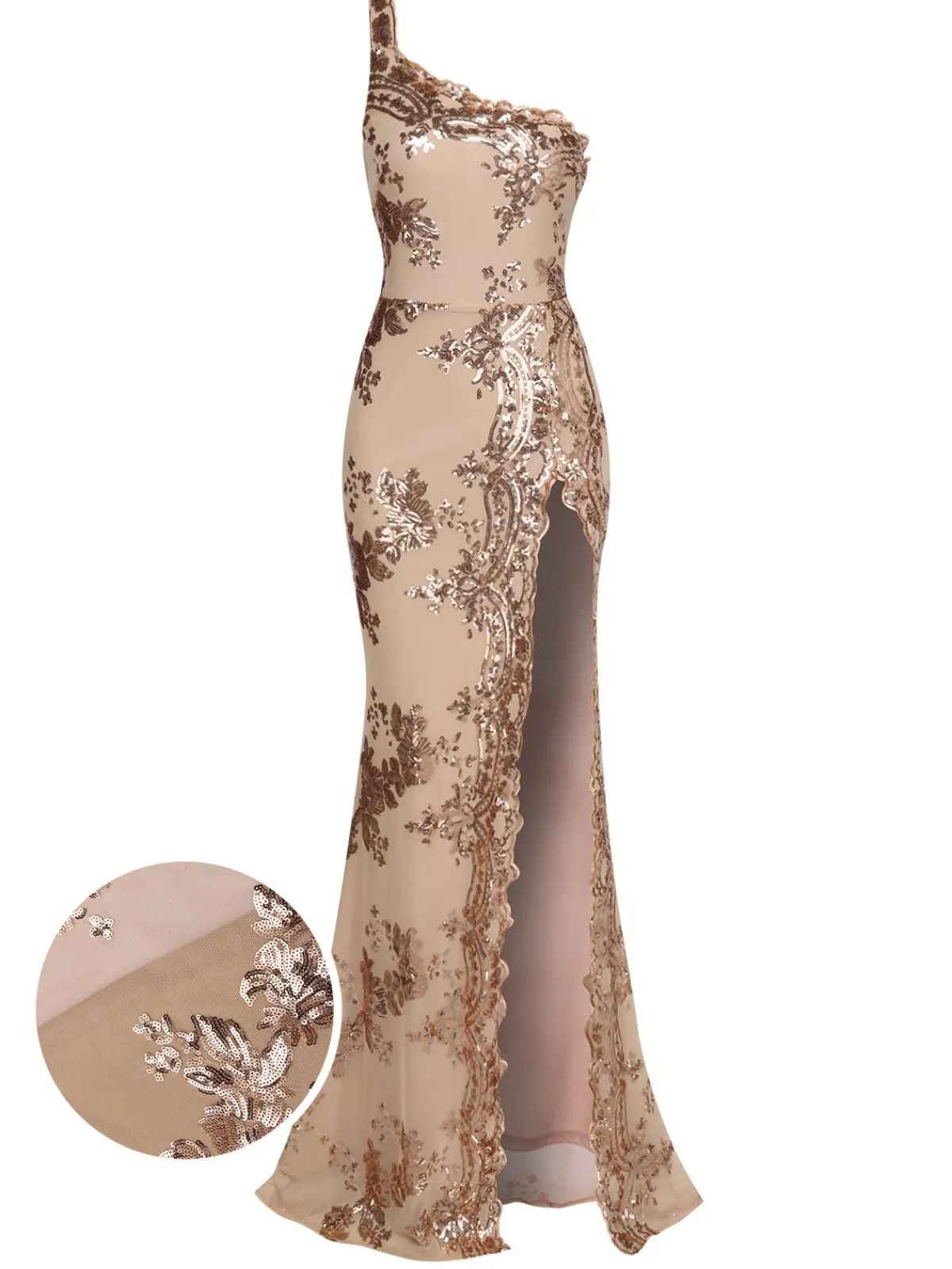 Best Retro Stage 1930s One Shoulder Sequined Floral Slit Dress