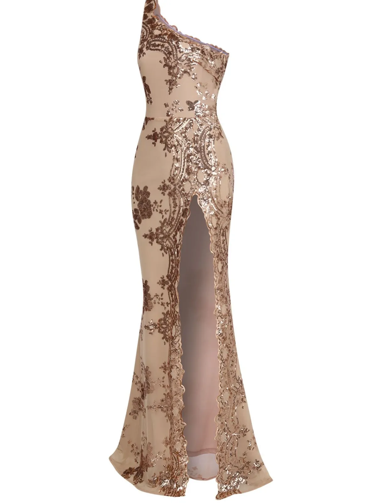 Best Retro Stage 1930s One Shoulder Sequined Floral Slit Dress