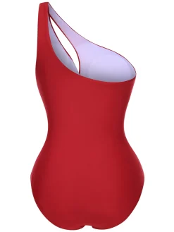 Discount Retro Stage 1930s One-Shoulder Cut-Out Solid One-Piece Swimsuit