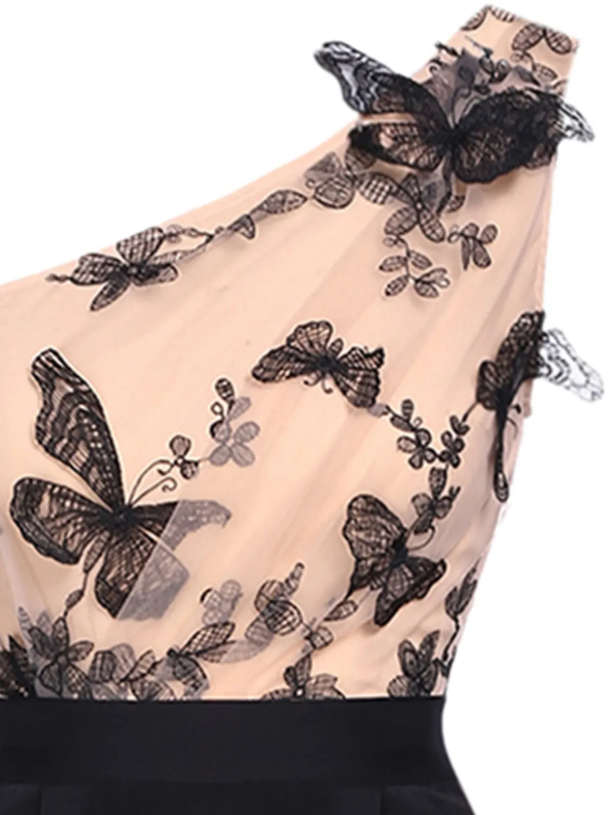Discount Retro Stage 1930s One-shoulder Lace Butterfly Jumpsuit Black