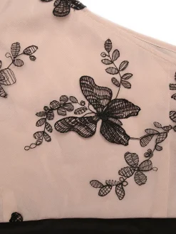 New Retro Stage 1950s One-shoulder Lace Butterfly Jumpsuit Black