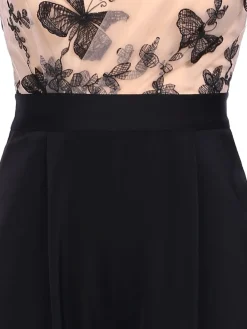 New Retro Stage 1950s One-shoulder Lace Butterfly Jumpsuit Black