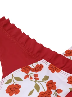 Discount Retro Stage 1950s One-shoulder Ruffle One-piece Swimsuit Red